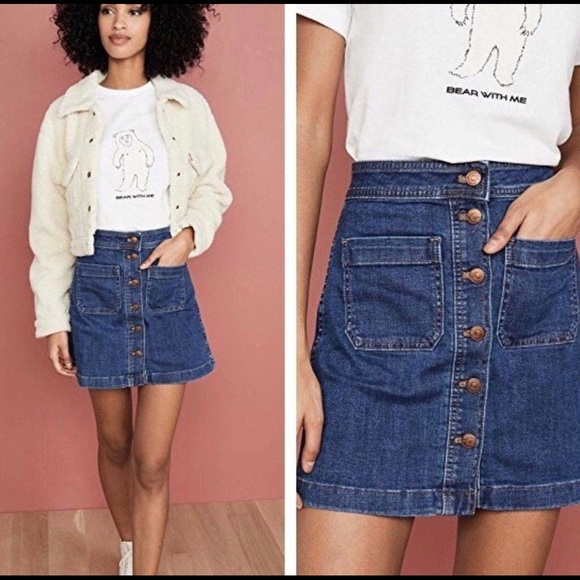 Madewell Denim Patch Pocket A-Line Mini Skirt Size 6 - Picture 2 of 5